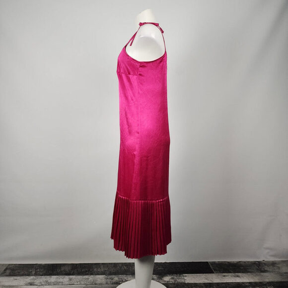 Vintage C.J. Selections Pink Silky Pleated Midi Slip Dress Size 7/8 - Picture 6 of 9